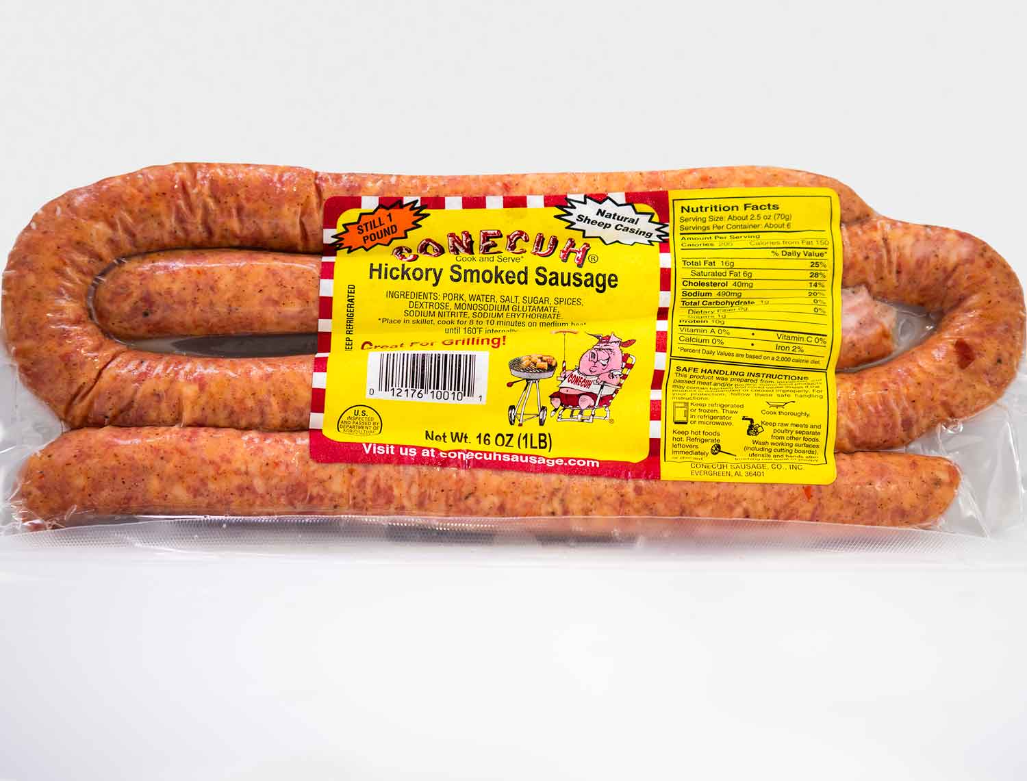 Conecuh Spicy & Hot Hickory Smoked Sausage 16 Oz (4 Pack) - Fully Cooked
