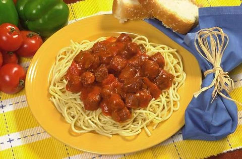 Conecuh Sausage and Spaghetti on a Plate