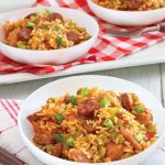 3 bowls of Jambalaya with Conecuh Sausage